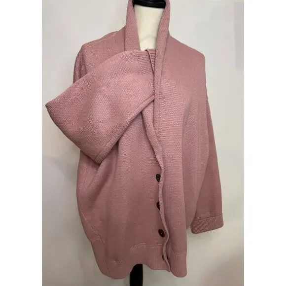 Free People $168 Chamomile Cardi M Oversized Rose Sugar Chunky Knit Cardigan - Picture 2 of 11